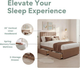 "6Ft Luxury Mink Plush Divan Super King Bed Frame With Mattress, 20"" Vertical Line Headboard, Bed With 2 Storage Drawers" - thumbnail 3