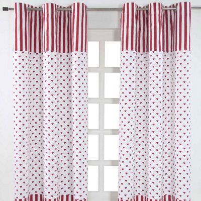 Homescapes Red Love Hearts Ready Made Eyelet Curtain Pair, 137 X 228 Cm Drop - image 1