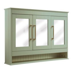 Homestylestore 1050 X 750mm Pastel Green Wall Mounted Mirrored Door Bathroom Cabinet And Aged Gold T Bar Handles