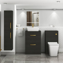 Royal Bathrooms 600mm Floor Standing Vanity Unit 2 Drawer Hale Black & Countertop Basin - Cube With Brushed Brass Handle - thumbnail 2