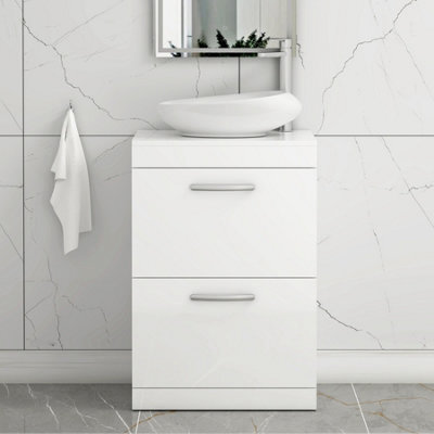 Royal Bathrooms Turin 800mm Freestanding Bathroom Vanity Unit With Sink 2 Drawer Gloss White & Nova Countertop Basin - image 1