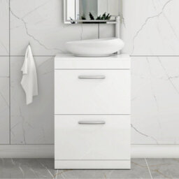 Royal Bathrooms Turin 800mm Freestanding Bathroom Vanity Unit With Sink 2 Drawer Gloss White & Nova Countertop Basin - thumbnail 1