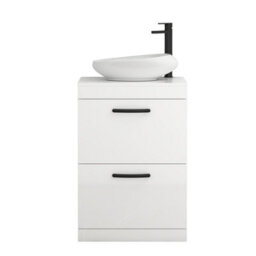Royal Bathrooms Turin 800mm Freestanding Bathroom Vanity Unit With Sink 2 Drawer Gloss White & Nova Countertop Basin - thumbnail 5