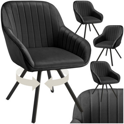 Tectake Set Of 4 Lounge Armchair Living Room Accent Chair 360 Swivel Slim Steel Legs Velvet Fabric - Black - image 1