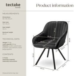 Tectake Set Of 4 Lounge Armchair Living Room Accent Chair 360 Swivel Slim Steel Legs Velvet Fabric   - Black - thumbnail 6