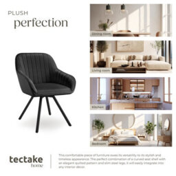 Tectake Set Of 4 Lounge Armchair Living Room Accent Chair 360 Swivel Slim Steel Legs Velvet Fabric   - Black - thumbnail 7