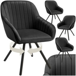 Tectake Set Of 4 Lounge Armchair Living Room Accent Chair 360 Swivel Slim Steel Legs Velvet Fabric   - Black - thumbnail 1
