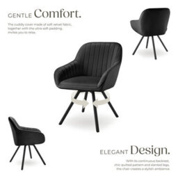 Tectake Set Of 4 Lounge Armchair Living Room Accent Chair 360 Swivel Slim Steel Legs Velvet Fabric   - Black - thumbnail 3
