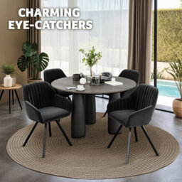 Tectake Set Of 4 Lounge Armchair Living Room Accent Chair 360 Swivel Slim Steel Legs Velvet Fabric   - Black - thumbnail 9