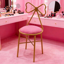 Fashion Vanity Stool Metal Frame Sun Bow Backrest Dressing Makeup Chair Seat - thumbnail 1