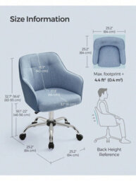 LEDREM Office Chair, Swivel Chair, Desk Chair, Makeup Vanity Chair, Adjustable Height, 110 Kg Load, Cotton-Linen Fabric - thumbnail 8
