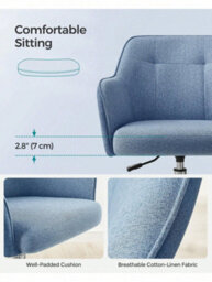 LEDREM Office Chair, Swivel Chair, Desk Chair, Makeup Vanity Chair, Adjustable Height, 110 Kg Load, Cotton-Linen Fabric - thumbnail 6