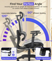 Ergonomic Mesh Office Chair With Headrest, 6D Armrests, Lumbar Support, Adjustable Height, Reclining High Back Swivel Desk Chair - thumbnail 3