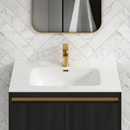 Royal Bathrooms Orion 800mm Floor Standing Bathroom Vanity Unit 2 Door Hale Black With Ceramic Basin & Brushed Brass Accent Trim - thumbnail 7