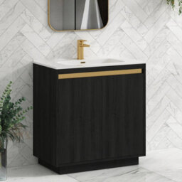 Royal Bathrooms Orion 800mm Floor Standing Bathroom Vanity Unit 2 Door Hale Black With Ceramic Basin & Brushed Brass Accent Trim - thumbnail 6