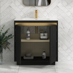 Royal Bathrooms Orion 800mm Floor Standing Bathroom Vanity Unit 2 Door Hale Black With Ceramic Basin & Brushed Brass Accent Trim - thumbnail 5