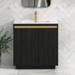 Royal Bathrooms Orion 800mm Floor Standing Bathroom Vanity Unit 2 Door Hale Black With Ceramic Basin & Brushed Brass Accent Trim - thumbnail 1