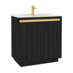 Royal Bathrooms Orion 800mm Floor Standing Bathroom Vanity Unit 2 Door Hale Black With Ceramic Basin & Brushed Brass Accent Trim - thumbnail 8