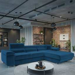Torezio Mini L Shaped Sofa Bed With Adjustable Headrests Storage Dolfn Mechanism 280X170X70-90Cm Blue Right - thumbnail 2
