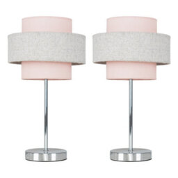 Valuelights Weaver Pair Of Touch Table Lamps With Herringbone/pink Shade And Bulbs - thumbnail 1