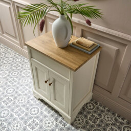 Homestylestore Antique White And Oak 645mm Bathroom Vanity Unit And Brushed Copper Classic Round Handles - thumbnail 4