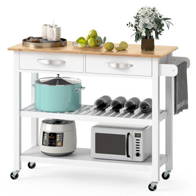 Costway Kitchen Island 3-Tier Rolling Utility Cart With 2 Drawers-White - image 1