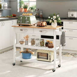 Costway Kitchen Island 3-Tier Rolling Utility Cart With 2 Drawers-White - thumbnail 9