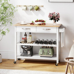 Costway Kitchen Island 3-Tier Rolling Utility Cart With 2 Drawers-White - thumbnail 6