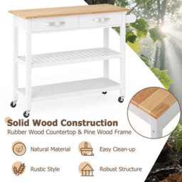 Costway Kitchen Island 3-Tier Rolling Utility Cart With 2 Drawers-White - thumbnail 7