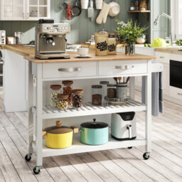 Costway Kitchen Island 3-Tier Rolling Utility Cart With 2 Drawers-White - thumbnail 4