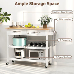 Costway Kitchen Island 3-Tier Rolling Utility Cart With 2 Drawers-White - thumbnail 5