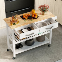 Costway Kitchen Island 3-Tier Rolling Utility Cart With 2 Drawers-White - thumbnail 3