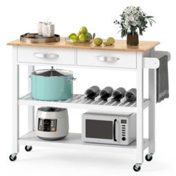 Costway Kitchen Island 3-Tier Rolling Utility Cart With 2 Drawers-White - thumbnail 1