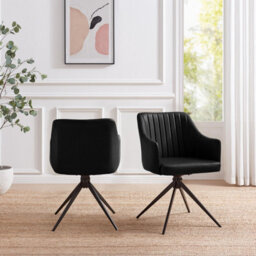 Furniturebox Uk 2X Calla Black Faux Leather Swivel Dining Chairs - thumbnail 2