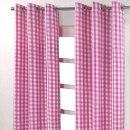 Homescapes Cotton Pink Block Check Gingham Eyelet Curtains 137 X 182 Cm - thumbnail 3