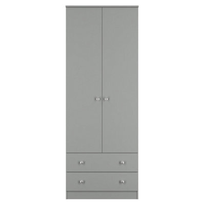 Portland Tall 2 Drawer Wardrobe In Uniform Grey & Dusk Grey (Ready Assembled) - image 1