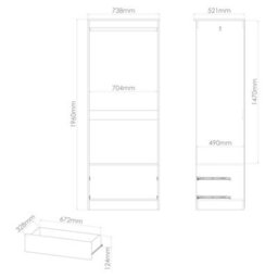 Portland Tall 2 Drawer Wardrobe In Uniform Grey & Dusk Grey (Ready Assembled) - thumbnail 8