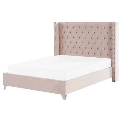 Beliani Bed Velvet Lubbon 160 X 200 Cm (Eu King Size) Pastel Pink - image 1