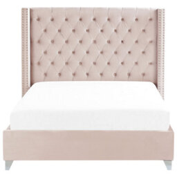 Beliani Bed Velvet Lubbon 160 X 200 Cm (Eu King Size) Pastel Pink - thumbnail 4
