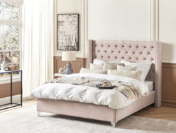 Beliani Bed Velvet Lubbon 160 X 200 Cm (Eu King Size) Pastel Pink - thumbnail 2