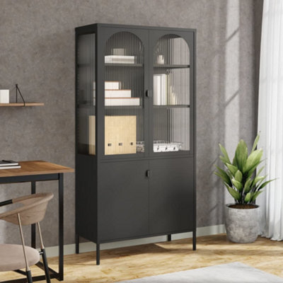 Berkfield Highboard Black 90X40X180 Cm Glass And Steel - image 1