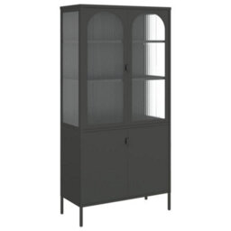 Berkfield Highboard Black 90X40X180 Cm Glass And Steel - thumbnail 2