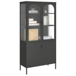 Berkfield Highboard Black 90X40X180 Cm Glass And Steel - thumbnail 4