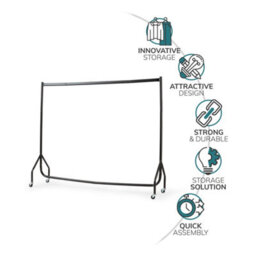 House Of Home Extra Strong Heavy Duty Metal Clothes Rail With Lockable Wheels 5Ft X 5Ft In Black - thumbnail 4