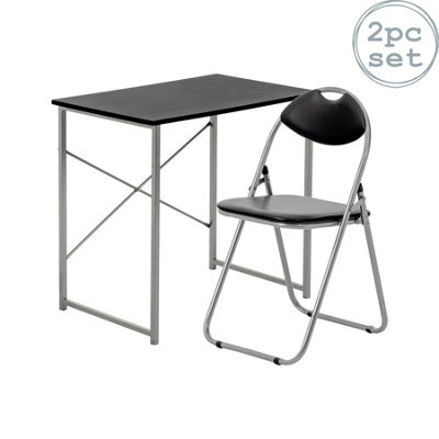 Harbour Housewares Industrial Office Desk & Chair Set - Black/black - Durable Compact Wooden Computer Bedroom Study Desk & Chair - image 1