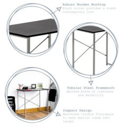 Harbour Housewares Industrial Office Desk & Chair Set - Black/black - Durable Compact Wooden Computer Bedroom Study Desk & Chair - thumbnail 2
