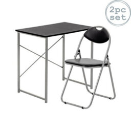 Harbour Housewares Industrial Office Desk & Chair Set - Black/black - Durable Compact Wooden Computer Bedroom Study Desk & Chair