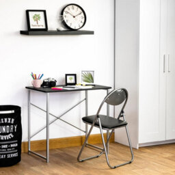 Harbour Housewares Industrial Office Desk & Chair Set - Black/black - Durable Compact Wooden Computer Bedroom Study Desk & Chair - thumbnail 5