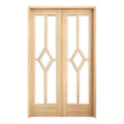 Lpd Clear Glazed Modern Light Brown White Oak Veneer Internal Oak & Particle Board Door, (H)2031mm (W)1246mm (T)35mm - thumbnail 2