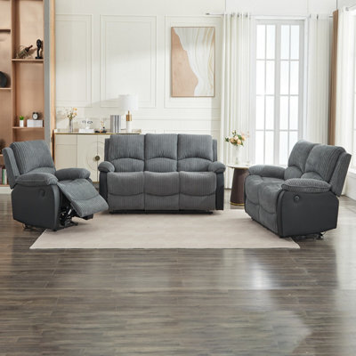 Electric Reclining Sofa Set, Corduroy Fabric Recliner Sectional Sofa Suite - 1+2+3 Sofa Set - image 1